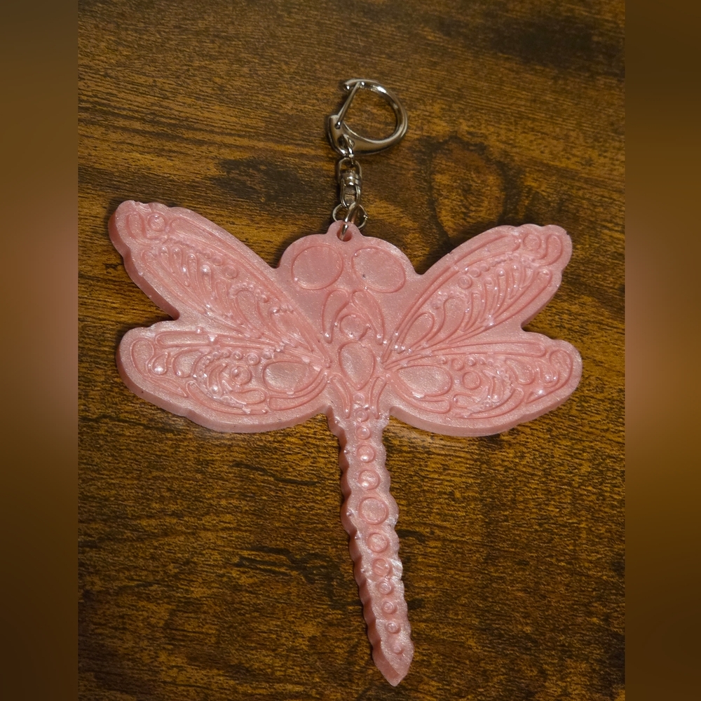 Pearl Pink Dragonfly Resin Keychain